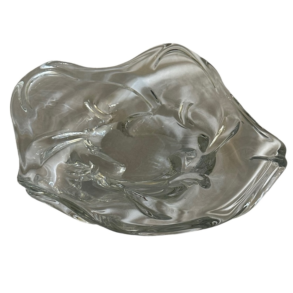 Extra large freeform, clear Crystal decor dish bowl. Mid century modern